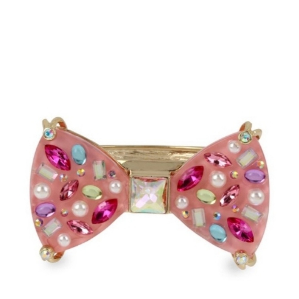 Betsey Johnson Pink Funfetti Bow Gem Brace…